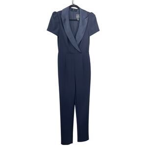 Adrianna Papell Cap Sleeve Crepe Jumpsuit Women's 2 Satin Tuxedo Lapel